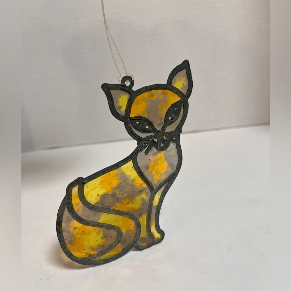 Stain Glass Style Siamese‎ Cat Kitten Sun Catcher Ornament Plastic Metal Gold